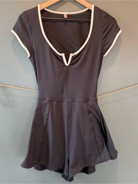FP Movement by Free People Black Romper with White Trim